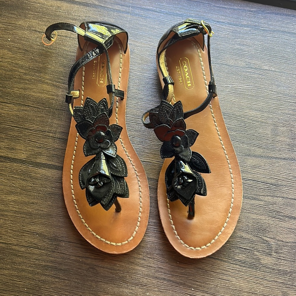 Coach black leather sandals